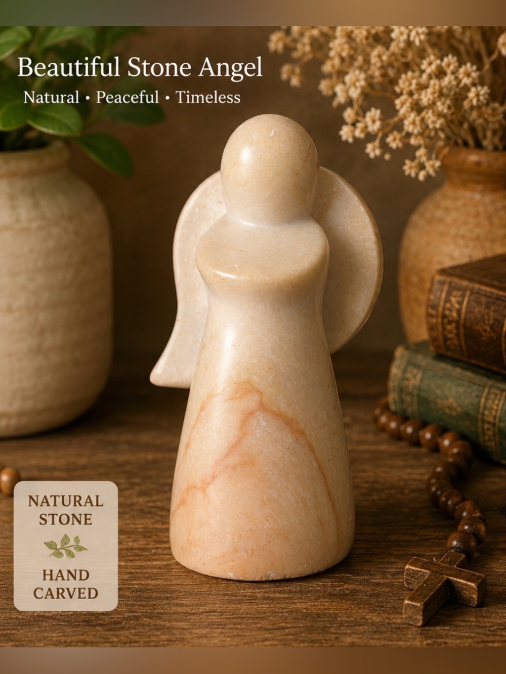 Hand Carved Stone Angel Figurine Minimalist Spiritual Shelf Decor